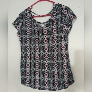 No Boundaries Black and Pink Patterned Blouse (0314)